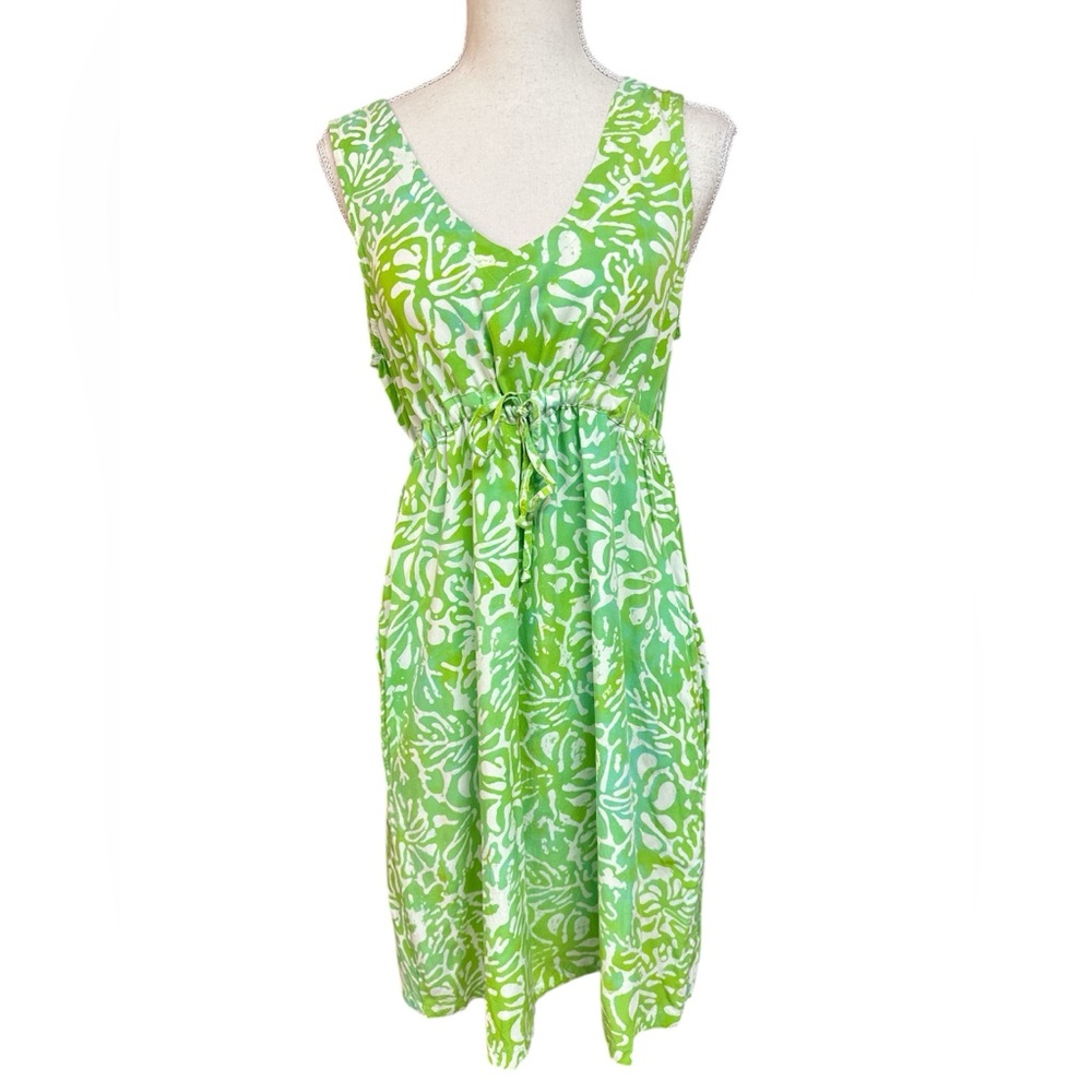 Blue Ginger Green Double V-Neck Sleeveless Rayon Tropical Geometric S Medium